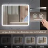 A bathroom mirror with integrated lighting, showing different brightness levels and control icons. Anteprima dell’immagine prodotto