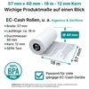 HEFLO Thermorollen Produktmaße: 57mm x 40mm x 12mm - 18m lang mit SEPA Text. BPA-frei. Produktbild-Vorschau