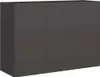 A dark gray planter box with three doors is shown against a white background. Produktbild-Vorschau