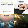 Collage showing a person sleeping on an inflatable mattress, people relaxing in nature, and an inflatable mattress in a tent. Produktbild-Vorschau