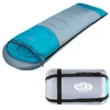 A sleeping bag is shown in two states: unrolled and rolled up in its carrying bag. Náhľad obrázku produktu