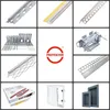 A collage of various construction and renovation materials, including corner profiles, brackets, and a roll of tape. Produktbild-Vorschau