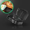 A waffle maker with water splashing on it, and a close-up of a waffle being removed from a waffle maker in a circular inset. Produktbild-Vorschau