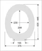 A diagram showing the dimensions of a toilet seat. Produktbild-Vorschau