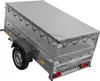 A trailer covered with a gray tarp, shown from a high angle. Podgląd zdjęcia produktu
