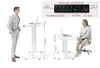 A man and a woman are shown using height-adjustable desks, with a diagram of the control panel. Podgląd zdjęcia produktu