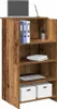 A wooden-look reception desk with a laptop and office supplies on top. Anteprima dell’immagine prodotto