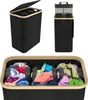 Collage of a black laundry basket with a wooden rim, shown from different angles, including one with laundry inside. Náhľad obrázku produktu