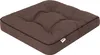 A brown tufted cushion with a black trim and a small white tag on the corner. Anteprima dell’immagine prodotto