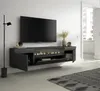 A modern living room with a wall-mounted TV stand featuring an electric fireplace. Produktbild-Vorschau