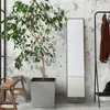 A plant in a concrete pot sits next to a full-length mirror and a clothing rack in a room with a textured wall. Produktbild-Vorschau