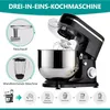 A collage-style marketing image for a 3-in-1 kitchen machine, showing its various attachments and functions. Produktbild-Vorschau