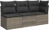 A three-seater outdoor sofa made of gray poly rattan with dark gray cushions. Náhľad obrázku produktu