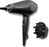 A black Rowenta hair dryer and its diffuser attachment are shown against a white background. Produktbild-Vorschau