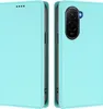 A turquoise flip phone case is shown from two angles, open and closed. Náhled obrázku produktu