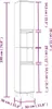 This is a diagram showing the dimensions of a tall, narrow cabinet with legs. Measurements are shown in centimeters and inches. Produktbild-Vorschau