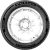 A close-up studio shot of a single car tire mounted on a silver alloy wheel. Produktbild-Vorschau