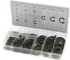 A clear, well-lit shot of a set of E-clips in a transparent organizer box. The lid of the organizer shows labels with sizes and quantities of the clips. Produktbild-Vorschau