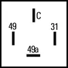 Diagram showing the pinout of a relay with numbers and letters indicating connection points. Produktbild-Vorschau