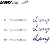 This image displays different nib sizes for a LAMY Z 50 fountain pen, along with the LAMY logo in a script font. Produktbild-Vorschau