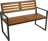 A product shot of a two-seater garden bench with a metal frame and wooden slats. Produktbild-Vorschau