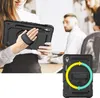 A woman holding a tablet in a protective case, with other people in the background. Produktbild-Vorschau