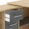 A close-up view of an open drawer on a desk, showing the interior and drawer slides. Produktbild-Vorschau