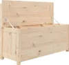 A light-colored wooden storage chest with its lid open, showing the interior compartments. The chest is made of solid pine wood and has metal hinges and gas struts to support the lid. Podgląd zdjęcia produktu