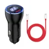 A black car charger with a red USB-C cable on a white background. Produktbild-Vorschau