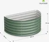 A green, half-circle shaped raised garden bed is shown against a white background with dimensions indicated by lines and text. Podgląd zdjęcia produktu