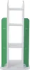A white, three-tiered bookshelf with green side panels, presented against a white background. Náhled obrázku produktu