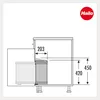 A technical drawing showing the dimensions and placement of a trash can within a cabinet. Náhled obrázku produktu