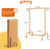 A collage showing a product box and a diagram with dimensions of a clothing rack. Produktbild-Vorschau