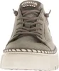 A close-up front view of a gray women's sneaker with brown laces and decorative embellishments on the tongue. Náhľad obrázku produktu
