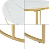 A collage of four close-up images showing details of a marble-look coffee table with a gold metal frame. Náhľad obrázku produktu