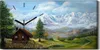 Wanduhr Leinwand Bild Uhr Quarz 60x30 Blume Haus Bäume Produktbild-Vorschau 1