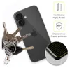 A smartphone with a set of keys and marketing graphics highlighting product features. Produktbild-Vorschau