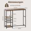 A diagram showing the dimensions of a bar table with shelves and wine racks. Náhľad obrázku produktu