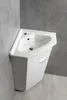 A white corner sink with a cabinet underneath, set against a gray tiled wall and floor. Anteprima dell’immagine prodotto