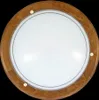 A round ceiling light with a wooden frame and a white diffuser. Produktbild-Vorschau