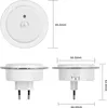 Multiple views of a white LED night light with dimensions indicated. Produktbild-Vorschau