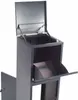 A dark gray metal parcel box with its lid open, showing the interior and a pull-out shelf. Produktbild-Vorschau