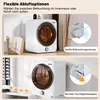 A split image showing a mini clothes dryer in two different configurations for venting. Produktbild-Vorschau