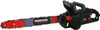 A black electric chainsaw with a red and blue patterned bar, set against a white background. Produktbild-Vorschau