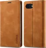 A brown leather wallet-style phone case for an iPhone is shown from two angles. Anteprima dell’immagine prodotto