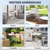 Collage of four images showing a white foldable side table in different outdoor settings: a balcony, a deck, a veranda, and a terrace. Produktbild-Vorschau
