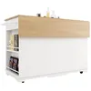 A white kitchen island with a wooden countertop and shelves holding various items. Anteprima dell’immagine prodotto