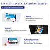 An instructional image showing steps for installing printer ink cartridges. Produktbild-Vorschau