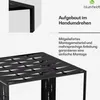 Close-up view of a black garden pavilion with text overlays highlighting features. Produktbild-Vorschau
