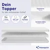 A diagram showing the layers of a mattress topper, with accompanying feature callouts. Produktbild-Vorschau